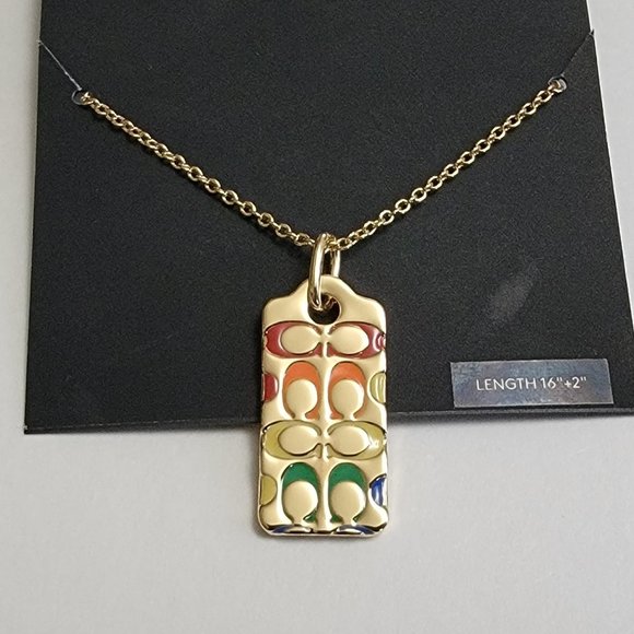 Coach Signature Quilted C Tag Enamel Pendant Necklace - Picture 3 of 7